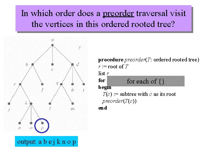 In which order does a preorder traversal visit the vertices in this ordered rooted