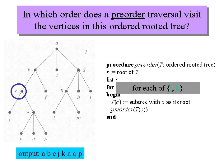 In which order does a preorder traversal visit the vertices in this ordered rooted