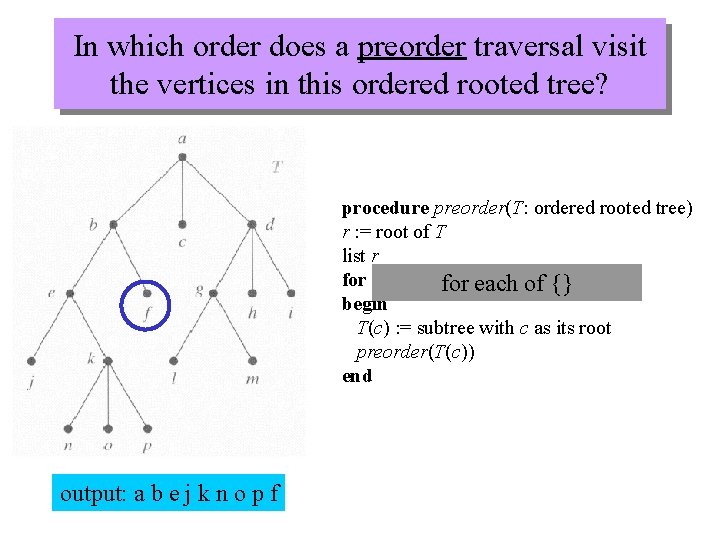 In which order does a preorder traversal visit the vertices in this ordered rooted