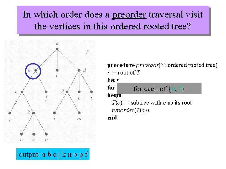 In which order does a preorder traversal visit the vertices in this ordered rooted