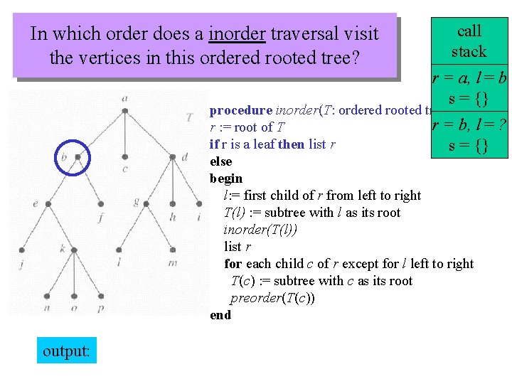 In which order does a inorder traversal visit the vertices in this ordered rooted