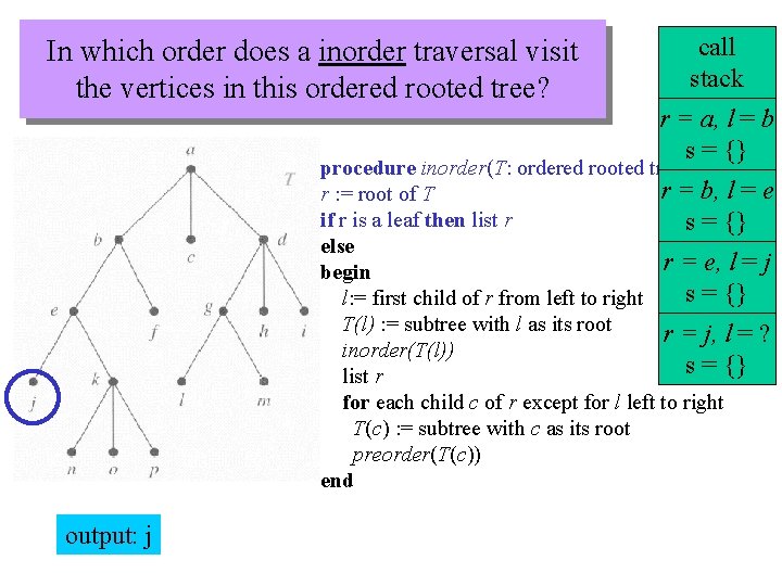 In which order does a inorder traversal visit the vertices in this ordered rooted