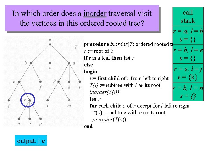 In which order does a inorder traversal visit the vertices in this ordered rooted