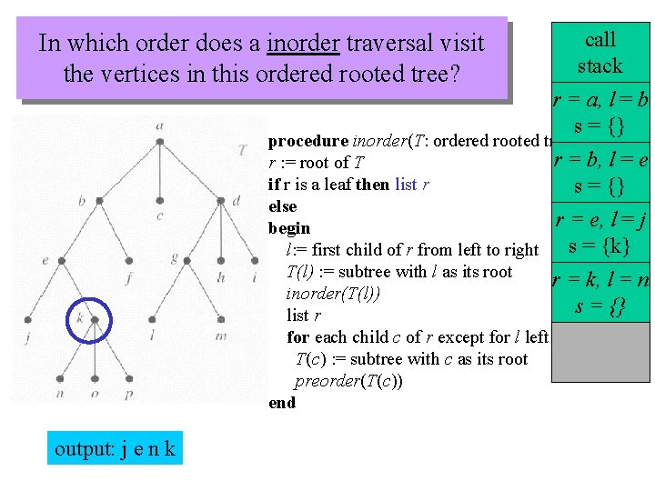 In which order does a inorder traversal visit the vertices in this ordered rooted