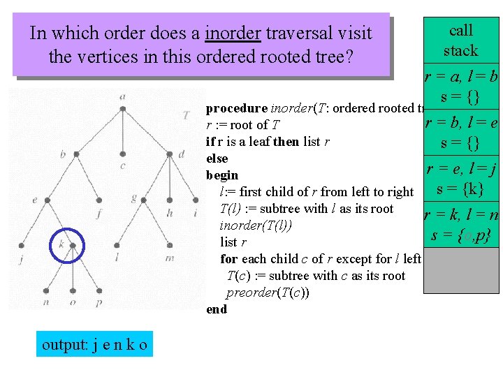 In which order does a inorder traversal visit the vertices in this ordered rooted