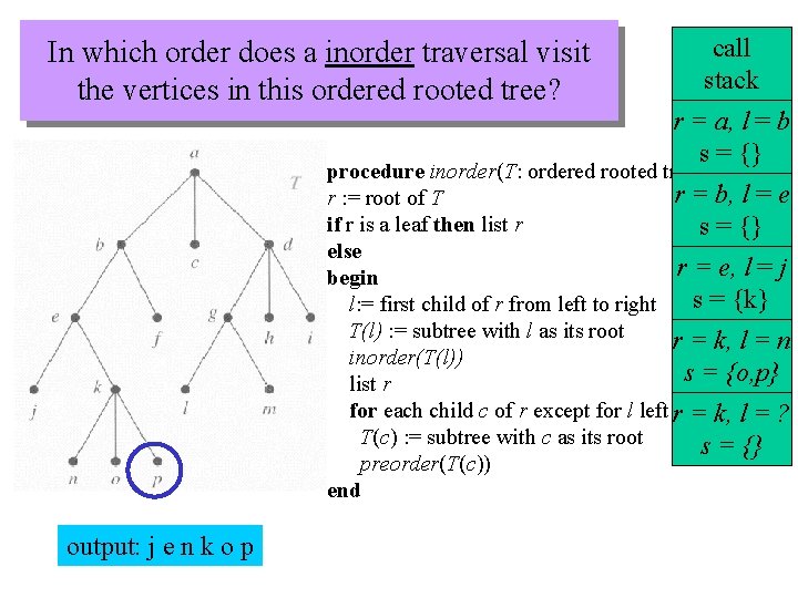 In which order does a inorder traversal visit the vertices in this ordered rooted