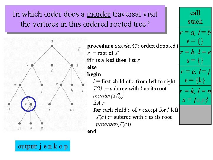 In which order does a inorder traversal visit the vertices in this ordered rooted