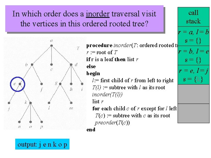 In which order does a inorder traversal visit the vertices in this ordered rooted