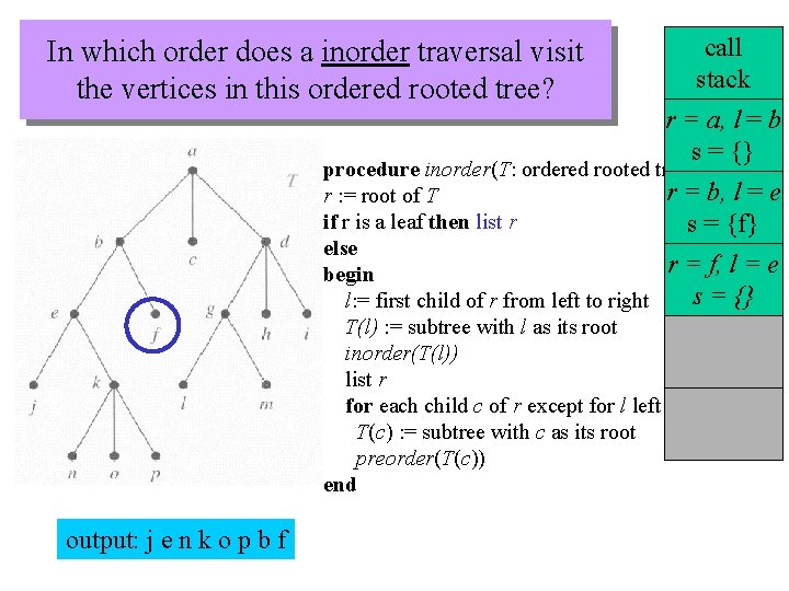 In which order does a inorder traversal visit the vertices in this ordered rooted