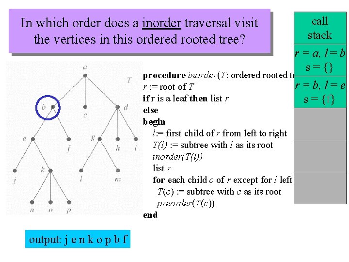 In which order does a inorder traversal visit the vertices in this ordered rooted