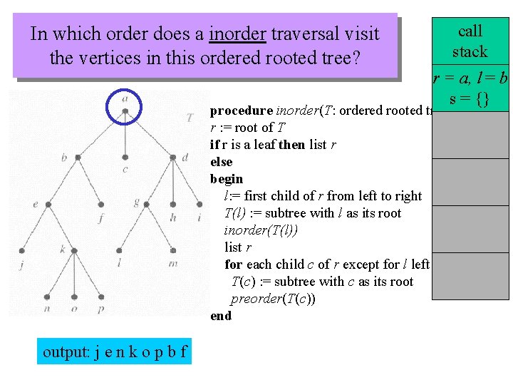 In which order does a inorder traversal visit the vertices in this ordered rooted