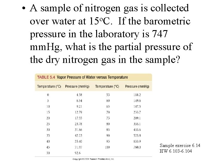  • A sample of nitrogen gas is collected over water at 15 o.