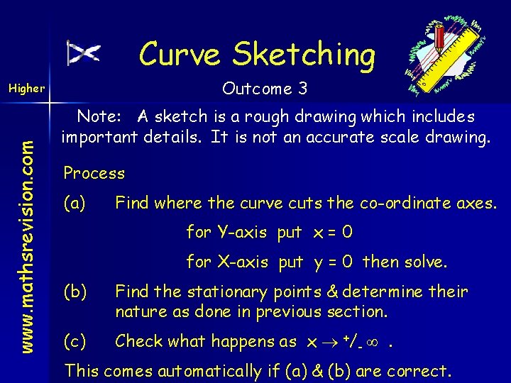 Curve Sketching Outcome 3 www. mathsrevision. com Higher Note: A sketch is a rough