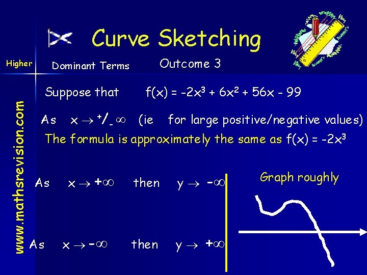 Curve Sketching Higher Suppose that www. mathsrevision. com Outcome 3 Dominant Terms As x