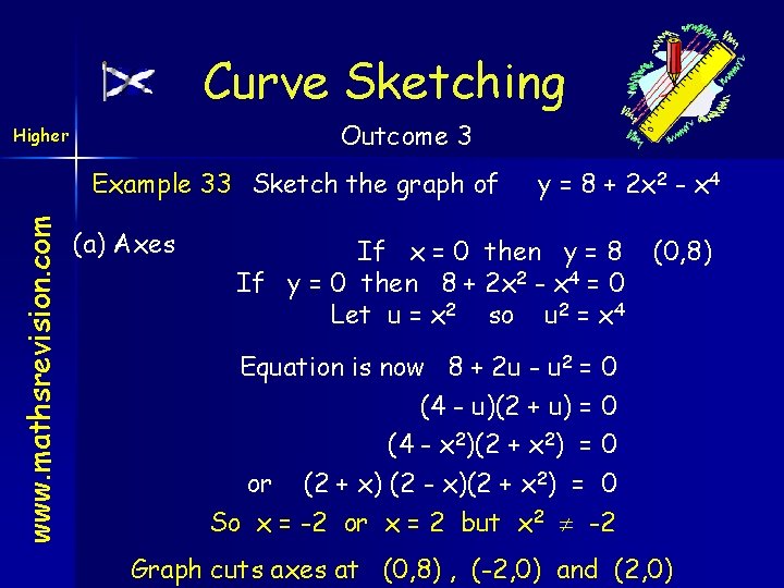 Curve Sketching Outcome 3 Higher www. mathsrevision. com Example 33 Sketch the graph of