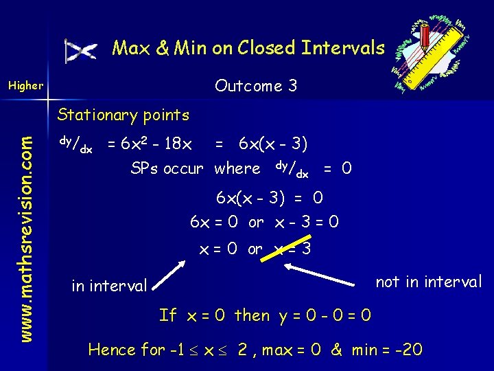 Max & Min on Closed Intervals Outcome 3 Higher www. mathsrevision. com Stationary points