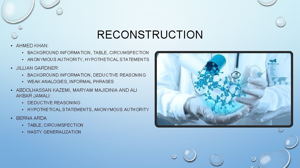 RECONSTRUCTION • AHMED KHAN: • BACKGROUND INFORMATION, TABLE, CIRCUMSPECTION • ANONYMOUS AUTHORITY, HYPOTHETICAL STATEMENTS