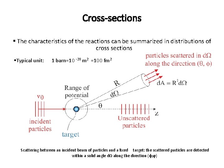 Cross-sections § The characteristics of the reactions can be summarized in distributions of cross