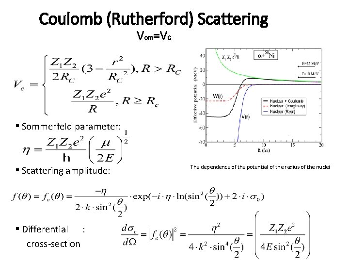 Coulomb (Rutherford) Scattering Vom=Vc § Sommerfeld parameter: § Scattering amplitude: § Differential : cross-section