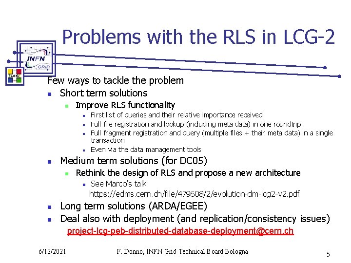 Problems with the RLS in LCG-2 Few ways to tackle the problem n Short