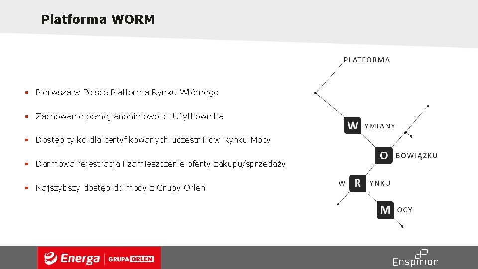 Platforma WORM § Pierwsza w Polsce Platforma Rynku Wtórnego § Zachowanie pełnej anonimowości Użytkownika