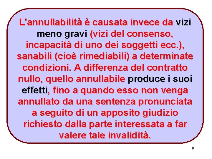 L'annullabilità è causata invece da vizi meno gravi (vizi del consenso, incapacità di uno