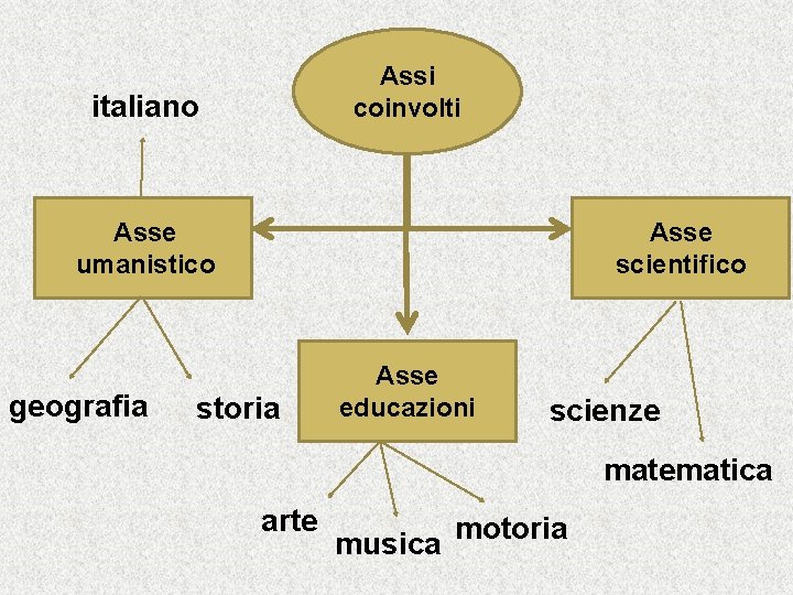 Assi coinvolti italiano Asse umanistico geografia Asse scientifico storia Asse educazioni scienze matematica arte