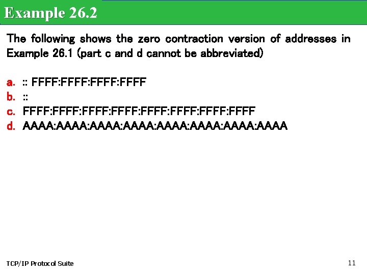 Example 26. 2 The following shows the zero contraction version of addresses in Example