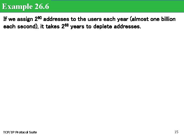 Example 26. 6 If we assign 260 addresses to the users each year (almost
