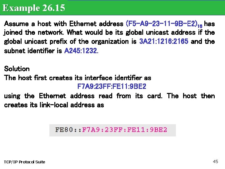 Example 26. 15 Assume a host with Ethernet address (F 5 -A 9 -23