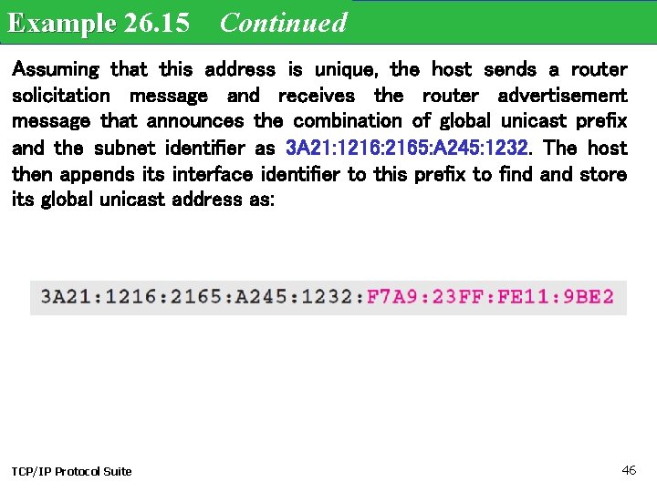 Example 26. 15 Continued Assuming that this address is unique, the host sends a