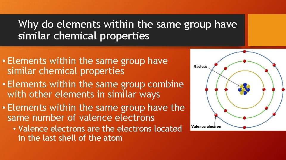 Why do elements within the same group have similar chemical properties • Elements within