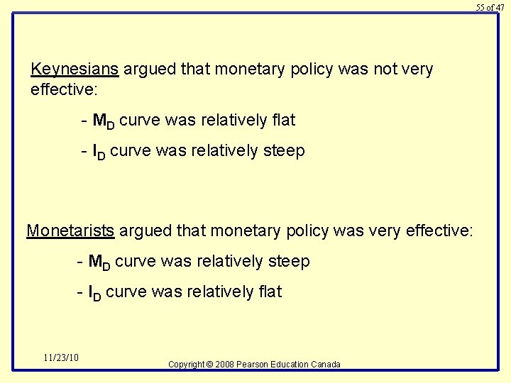 55 of 47 Keynesians argued that monetary policy was not very effective: - MD