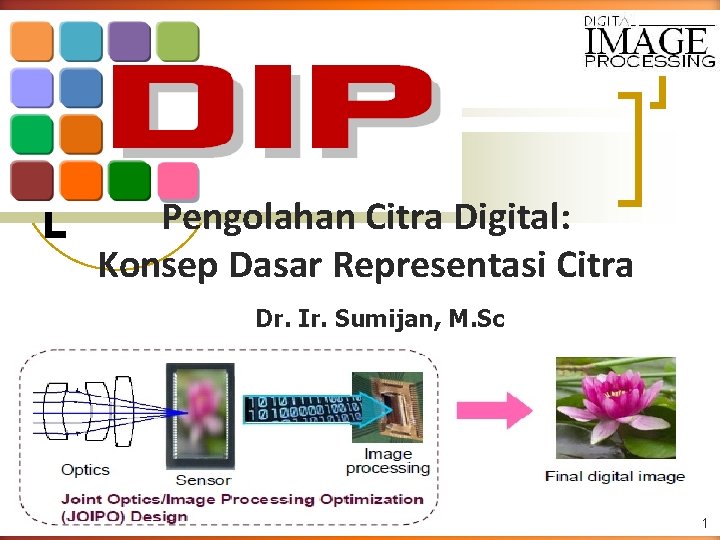 Pengolahan Citra Digital: Konsep Dasar Representasi Citra Dr. Ir. Sumijan, M. Sc 1 