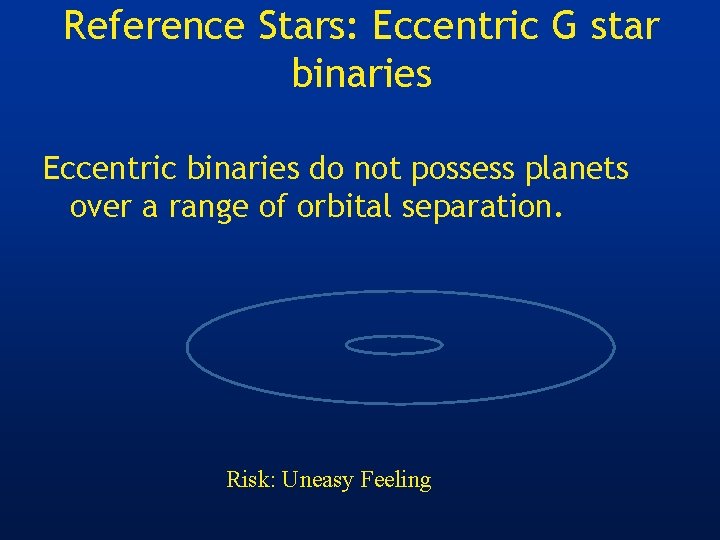 Reference Stars: Eccentric G star binaries Eccentric binaries do not possess planets over a