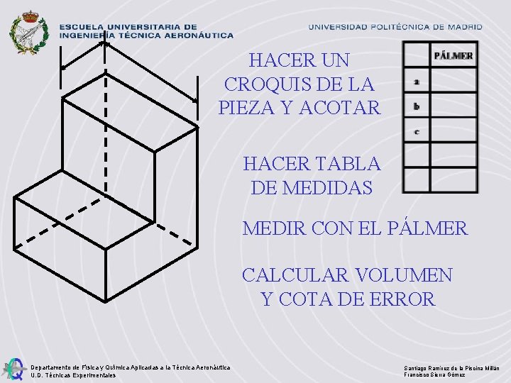 HACER UN CROQUIS DE LA PIEZA Y ACOTAR HACER TABLA DE MEDIDAS MEDIR CON