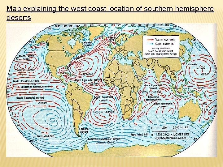 Map explaining the west coast location of southern hemisphere deserts 