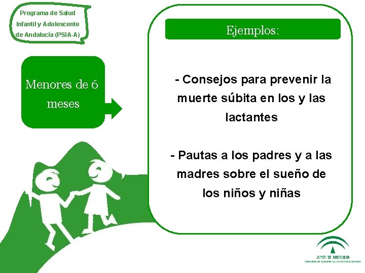 Programa de Salud Infantil y Adolescente de Andalucía (PSIA-A) Menores de 6 meses Ejemplos:
