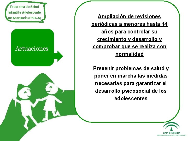 Programa de Salud Infantil y Adolescente de Andalucía (PSIA-A) Actuaciones Ampliación de revisiones periódicas