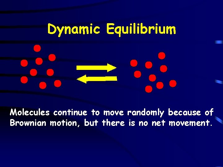 Dynamic Equilibrium Molecules continue to move randomly because of Brownian motion, but there is