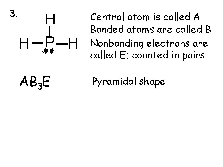 3. H H P H AB 3 E Central atom is called A Bonded