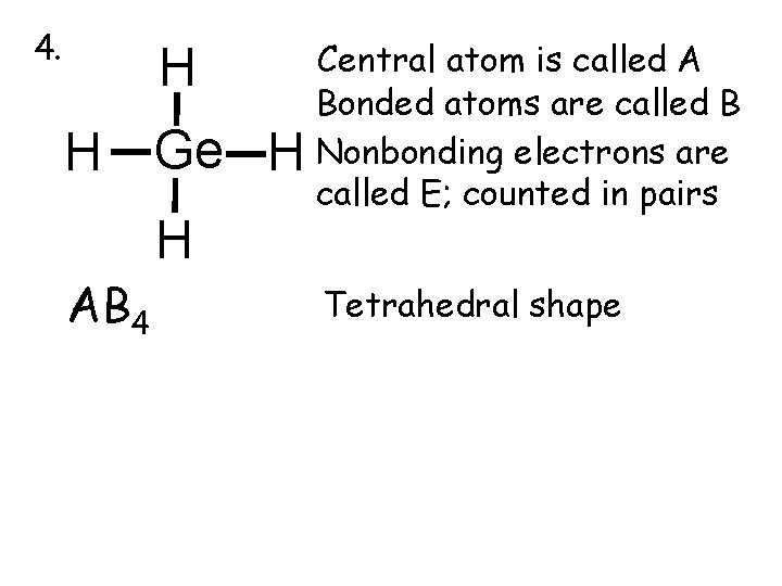 4. H H Ge H H AB 4 Central atom is called A Bonded