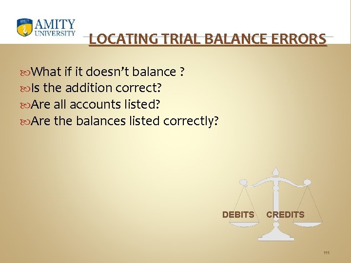 LOCATING TRIAL BALANCE ERRORS What if it doesn’t balance ? Is the addition correct?