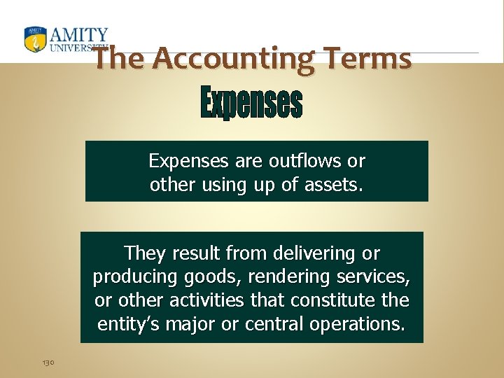 The Accounting Terms Expenses are outflows or other using up of assets. They result