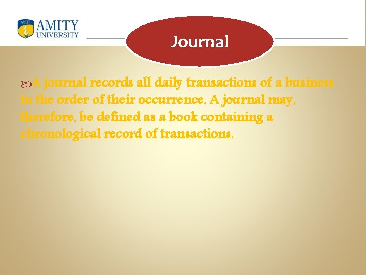 Journal A journal records all daily transactions of a business in the order of