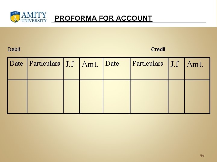 PROFORMA FOR ACCOUNT Debit Date Particulars J. f Credit Amt. Date Particulars J. f