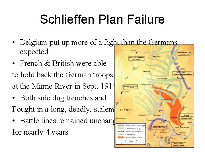 Schlieffen Plan Failure • Belgium put up more of a fight than the Germans