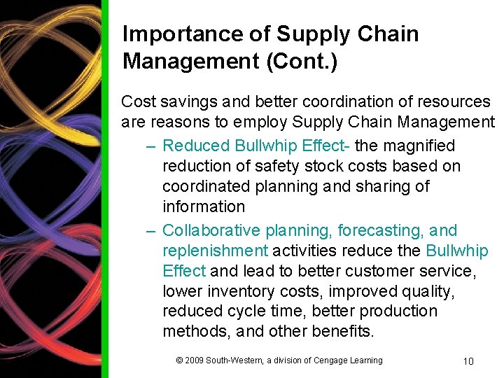 Importance of Supply Chain Management (Cont. ) Cost savings and better coordination of resources