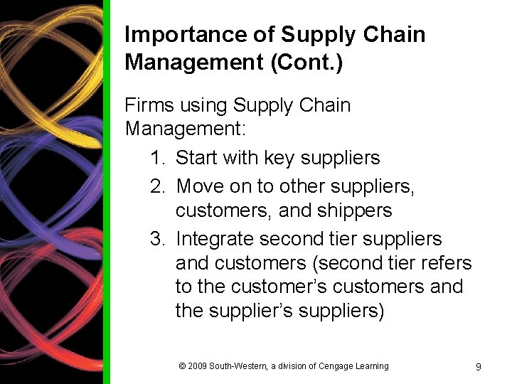 Importance of Supply Chain Management (Cont. ) Firms using Supply Chain Management: 1. Start