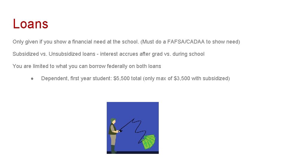 Loans Only given if you show a financial need at the school. (Must do